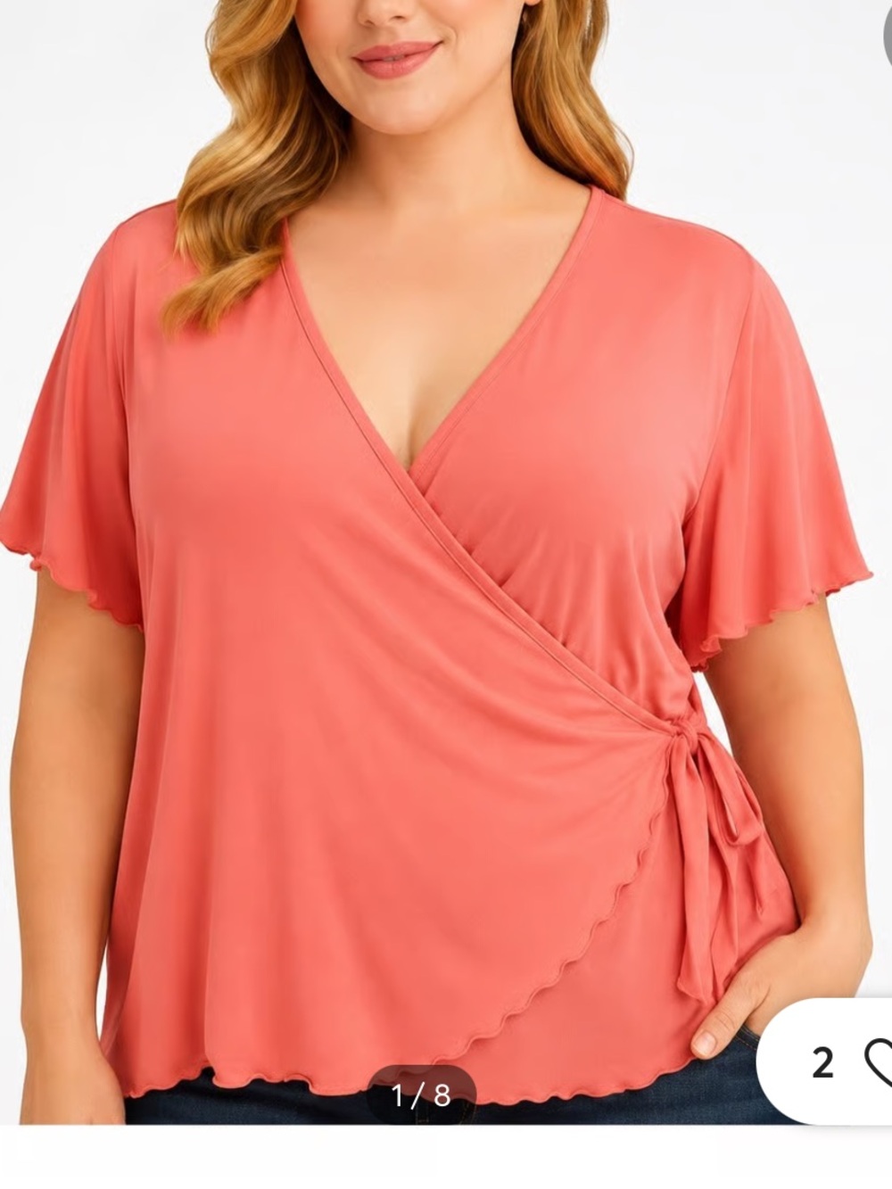 👗Lane Bryant Coral Wrap Short Sleeve Top